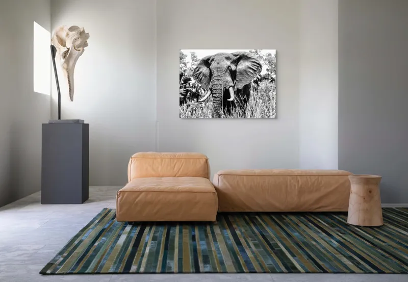 Tablou Canvas, "Umbra colosului din savană africană", Elefant, Impunător, Monumental, Sălbatic, Majestic, Natură, Perceptibil, Grandoare, 100 x 70 cm – poza 7
