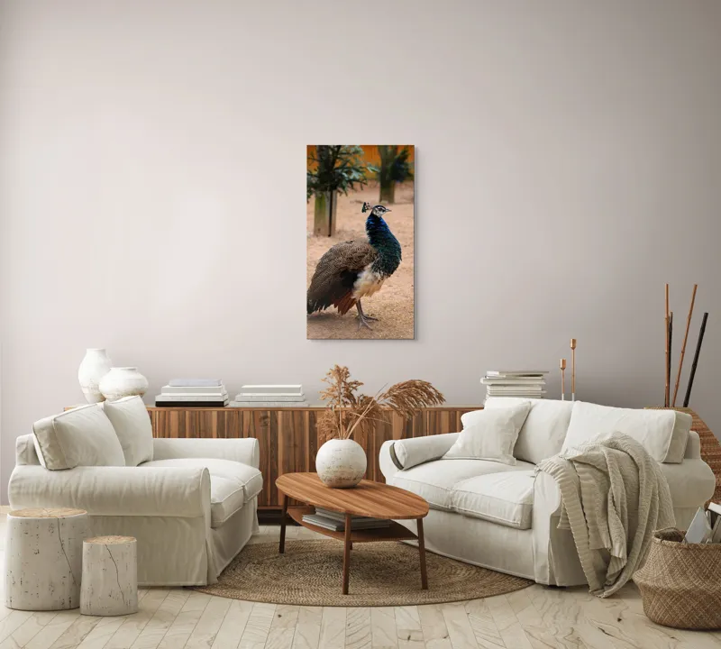 Tablou Canvas, "Păunul fermecat în grădină liniștită", Pene, Culori, Eleganță, Măreție, Exotic, Frumusețe, 50 x 90 cm – poza 7