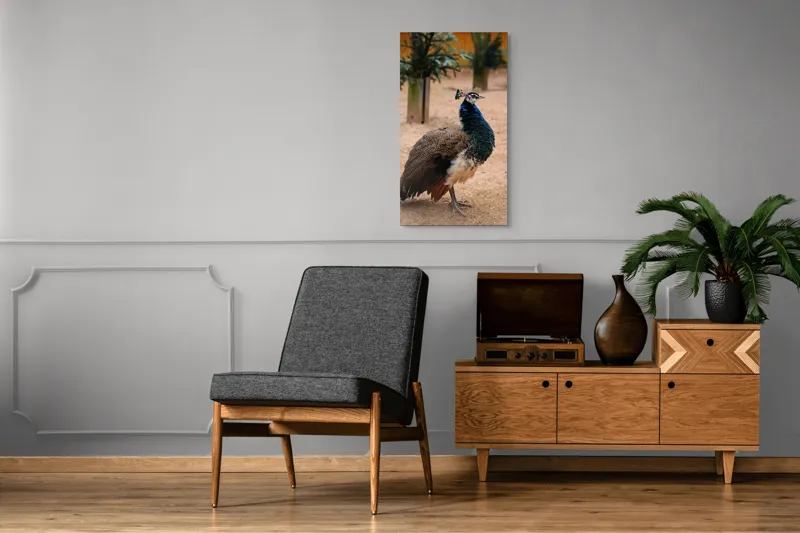 Tablou Canvas, "Păunul fermecat în grădină liniștită", Pene, Culori, Eleganță, Măreție, Exotic, Frumusețe, 50 x 90 cm – poza 8