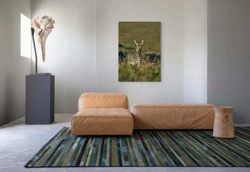 Tablou Canvas, "Zebra în peisajul savanei africane", Zebră, Iarbă, Pădure, Natură, Privire, Linie, Africa, Culoare, Pasiune, Liniște, 70 x 100 cm – poza 7