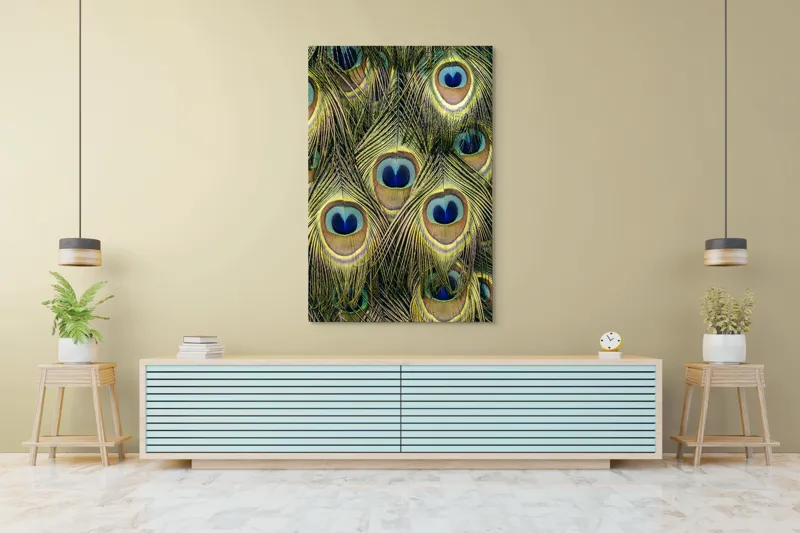 Tablou Canvas, "Mirajul culorilor de păun", Colorat, Hipnotic, Încântător, Simetric, Vibrant, Fascinant, Detaliat, Elegant, 100 x 150 cm – poza 4