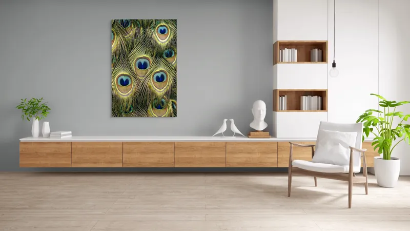 Tablou Canvas, "Mirajul culorilor de păun", Colorat, Hipnotic, Încântător, Simetric, Vibrant, Fascinant, Detaliat, Elegant, 100 x 150 cm – poza 8