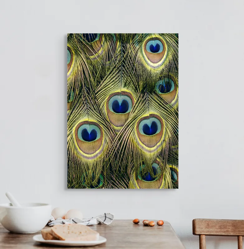 Tablou Canvas, "Mirajul culorilor de păun", Colorat, Hipnotic, Încântător, Simetric, Vibrant, Fascinant, Detaliat, Elegant, 50 x 70 cm – poza 3