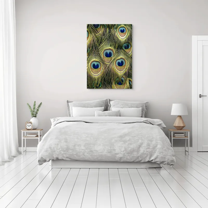 Tablou Canvas, "Mirajul culorilor de păun", Colorat, Hipnotic, Încântător, Simetric, Vibrant, Fascinant, Detaliat, Elegant, 70 x 100 cm – poza 3