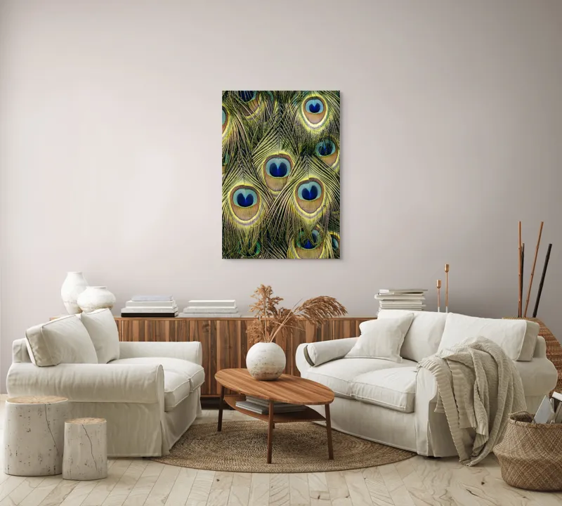 Tablou Canvas, "Mirajul culorilor de păun", Colorat, Hipnotic, Încântător, Simetric, Vibrant, Fascinant, Detaliat, Elegant, 70 x 100 cm – poza 4