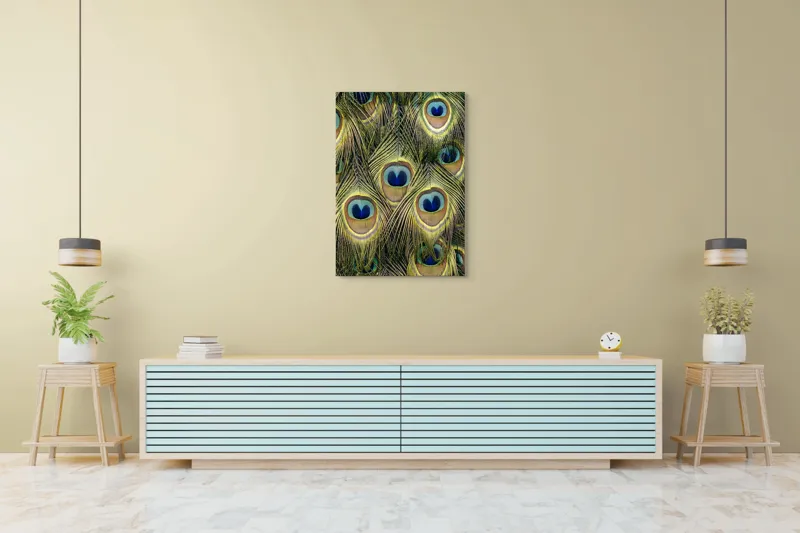 Tablou Canvas, "Mirajul culorilor de păun", Colorat, Hipnotic, Încântător, Simetric, Vibrant, Fascinant, Detaliat, Elegant, 70 x 100 cm – poza 5