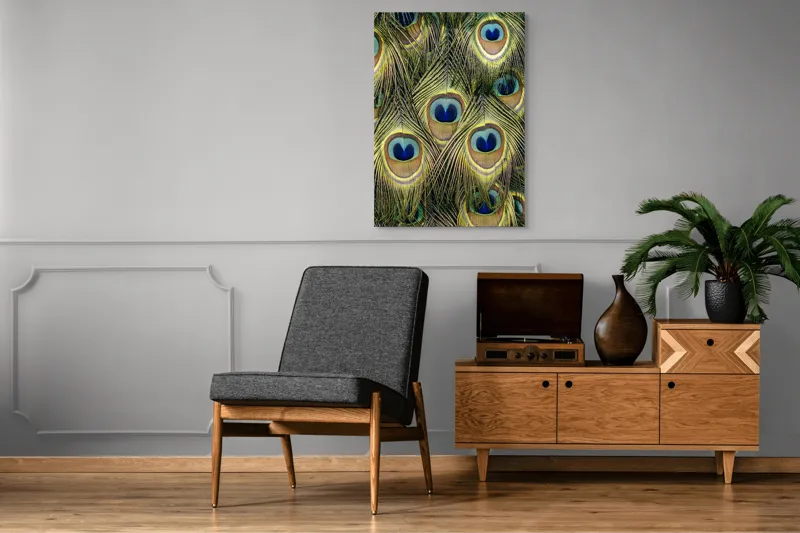 Tablou Canvas, "Mirajul culorilor de păun", Colorat, Hipnotic, Încântător, Simetric, Vibrant, Fascinant, Detaliat, Elegant, 70 x 100 cm – poza 6