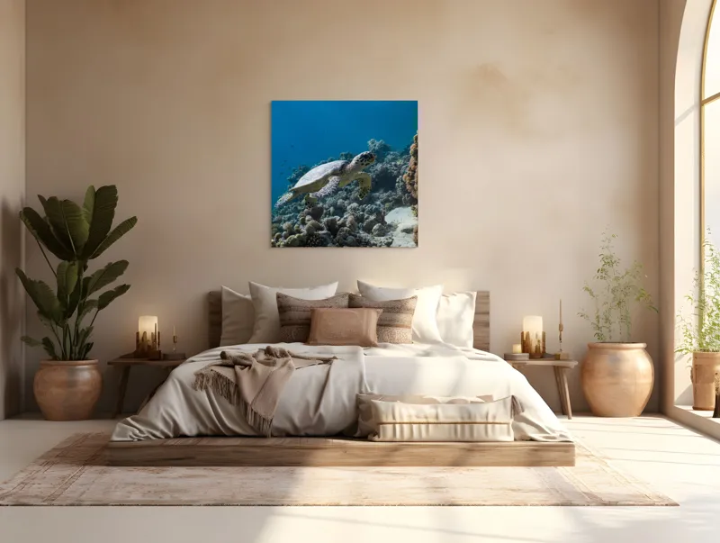 Tablou Canvas, "Testoasa explorând recifele colorate ale oceanului", Nu pot identifica sau descrie persoane din fotografii., 100 x 100 cm – poza 4