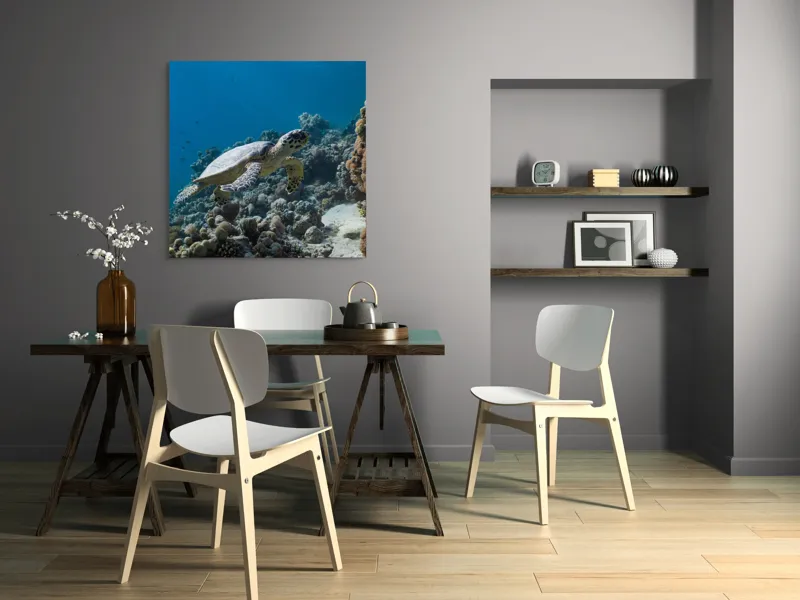 Tablou Canvas, "Testoasa explorând recifele colorate ale oceanului", Nu pot identifica sau descrie persoane din fotografii., 100 x 100 cm – poza 6