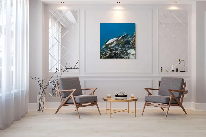 Tablou Canvas, "Testoasa explorând recifele colorate ale oceanului", Nu pot identifica sau descrie persoane din fotografii., 100 x 100 cm – poza 7