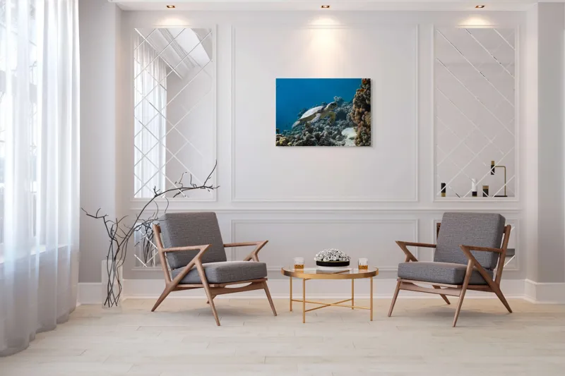 Tablou Canvas, "Testoasa explorând recifele colorate ale oceanului", Nu pot identifica sau descrie persoane din fotografii., 100 x 70 cm – poza 5