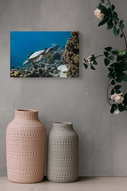 Tablou Canvas, "Testoasa explorând recifele colorate ale oceanului", Nu pot identifica sau descrie persoane din fotografii., 39 x 26 cm – poza 4