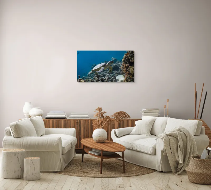 Tablou Canvas, "Testoasa explorând recifele colorate ale oceanului", Nu pot identifica sau descrie persoane din fotografii., 90 x 50 cm – poza 4