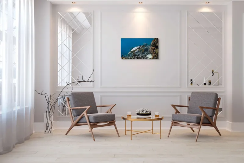 Tablou Canvas, "Testoasa explorând recifele colorate ale oceanului", Nu pot identifica sau descrie persoane din fotografii., 90 x 50 cm – poza 7