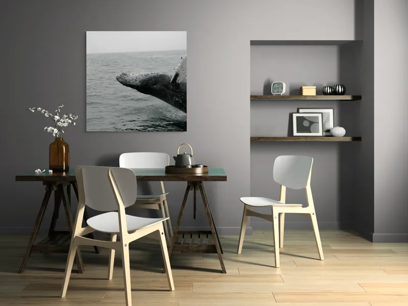 Tablou Canvas, "Dansul grandios al balenei în valuri", Balena, Ocean, Valuri, Apă, Cer, Aripioară, Natură, Salt, Măreție, 100 x 100 cm – poza 6