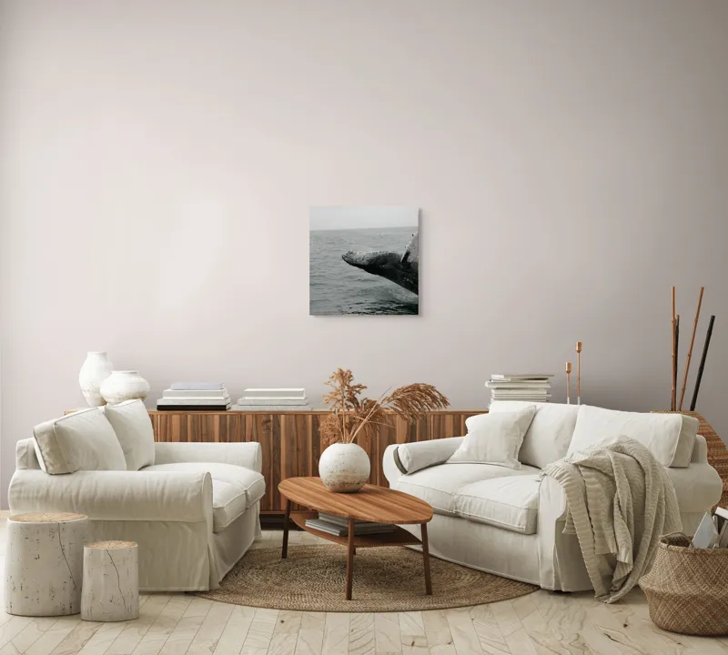 Tablou Canvas, "Dansul grandios al balenei în valuri", Balena, Ocean, Valuri, Apă, Cer, Aripioară, Natură, Salt, Măreție, 50 x 50 cm – poza 7