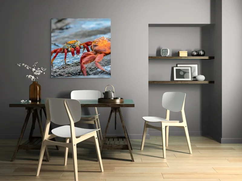 Tablou Canvas, "Dansul crabilor pe stânci umede", Crabi, Stâncă, Apă, Picioare, Carapace, Textură, Natură, Ocean, 100 x 100 cm – poza 6