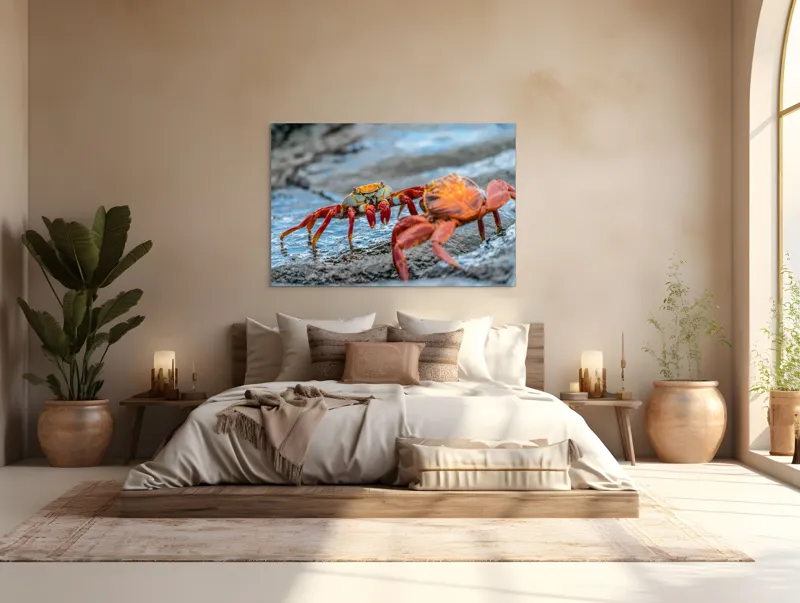 Tablou Canvas, "Dansul crabilor pe stânci umede", Crabi, Stâncă, Apă, Picioare, Carapace, Textură, Natură, Ocean, 150 x 100 cm – poza 4