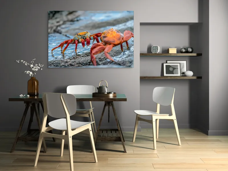 Tablou Canvas, "Dansul crabilor pe stânci umede", Crabi, Stâncă, Apă, Picioare, Carapace, Textură, Natură, Ocean, 150 x 100 cm – poza 5