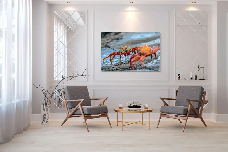 Tablou Canvas, "Dansul crabilor pe stânci umede", Crabi, Stâncă, Apă, Picioare, Carapace, Textură, Natură, Ocean, 150 x 100 cm – poza 7