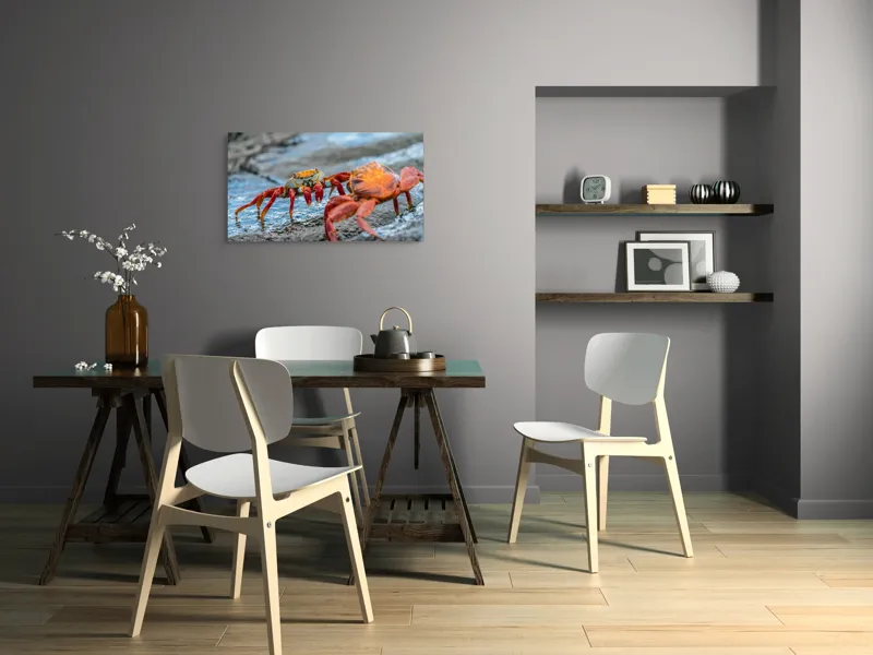 Tablou Canvas, "Dansul crabilor pe stânci umede", Crabi, Stâncă, Apă, Picioare, Carapace, Textură, Natură, Ocean, 90 x 50 cm – poza 3