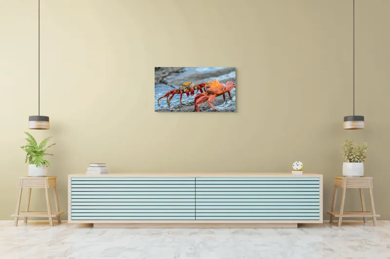 Tablou Canvas, "Dansul crabilor pe stânci umede", Crabi, Stâncă, Apă, Picioare, Carapace, Textură, Natură, Ocean, 90 x 50 cm – poza 5