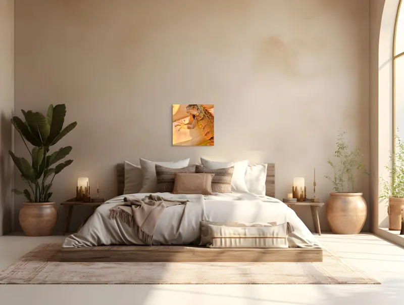Tablou Canvas, "Iguana odihnindu-se la soare", Iguana, Texturi, Culori, Solzi, Privește, Detaliu, Relaxare, Scurt Moment, 50 x 50 cm – poza 5