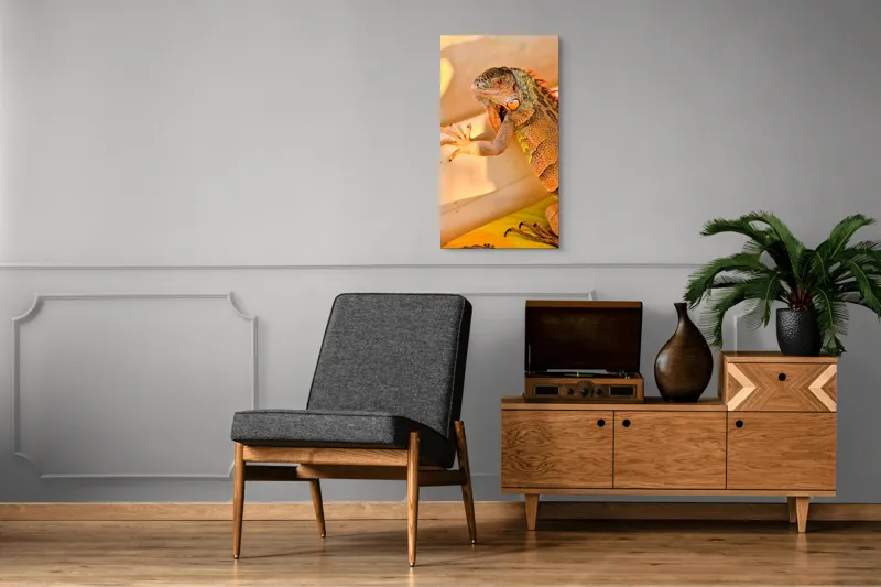 Tablou Canvas, "Iguana odihnindu-se la soare", Iguana, Texturi, Culori, Solzi, Privește, Detaliu, Relaxare, Scurt Moment, 50 x 90 cm – poza 8