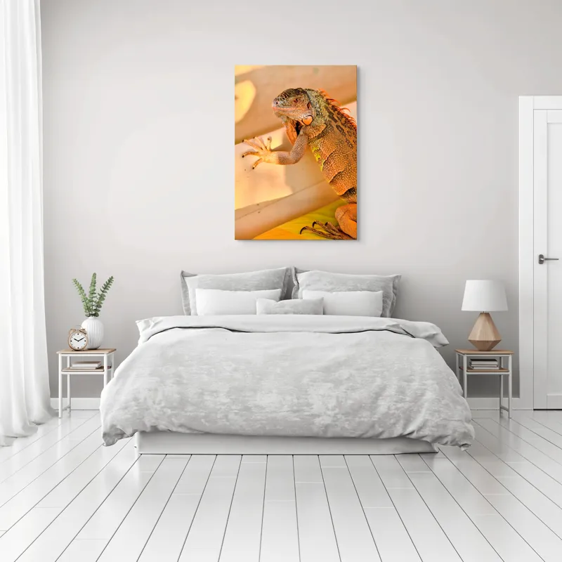 Tablou Canvas, "Iguana odihnindu-se la soare", Iguana, Texturi, Culori, Solzi, Privește, Detaliu, Relaxare, Scurt Moment, 70 x 100 cm – poza 3
