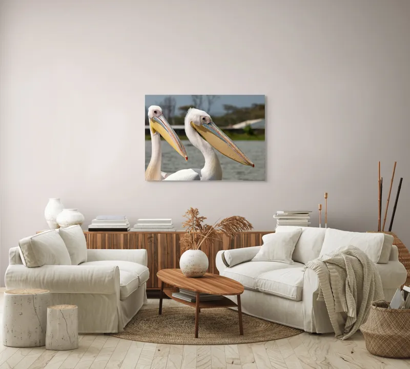 Tablou Canvas, "Pelicani la malul apei", 100 x 70 cm – poza 3