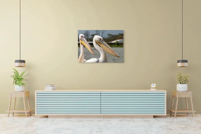 Tablou Canvas, "Pelicani la malul apei", 100 x 70 cm – poza 4