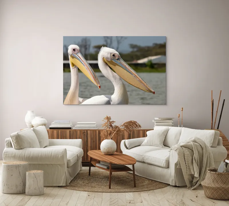 Tablou Canvas, "Pelicani la malul apei", 150 x 100 cm – poza 3