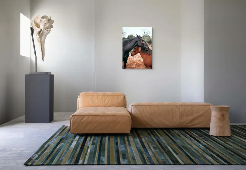 Tablou Canvas, "Îmbrățișarea cailor sub cer senin", Cai, Afectiune, Camp, Natura, Liniste, Peisaj, Culori, Calmitate, 50 x 70 cm – poza 7