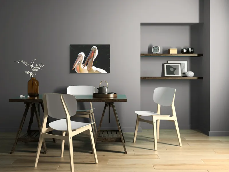 Tablou Canvas, "Pelicani la soare în grup prietenos", Pelicani, Penaj, Ciocuri, Natura, Verdeață, Lumină, Grup, Serenitate, 70 x 50 cm – poza 5