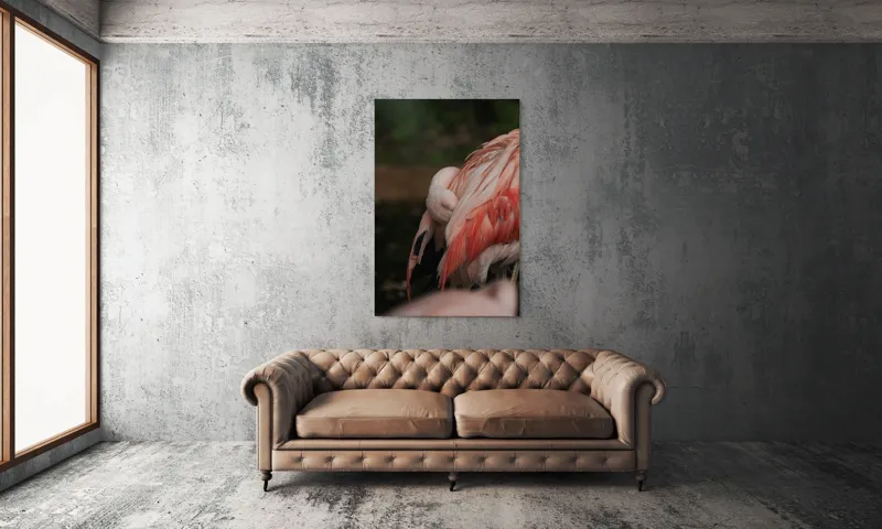Tablou Canvas, "Flamingo adormit în culori delicate", Roz, Penaj, Flamingo, Delicat, Serenitate, Odihnă, Natură, Eleganță., 100 x 150 cm – poza 6