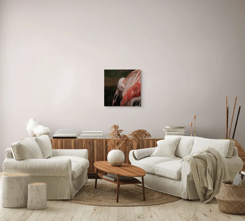 Tablou Canvas, "Flamingo adormit în culori delicate", Roz, Penaj, Flamingo, Delicat, Serenitate, Odihnă, Natură, Eleganță., 50 x 50 cm – poza 7