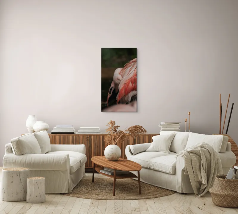 Tablou Canvas, "Flamingo adormit în culori delicate", Roz, Penaj, Flamingo, Delicat, Serenitate, Odihnă, Natură, Eleganță., 50 x 90 cm – poza 7