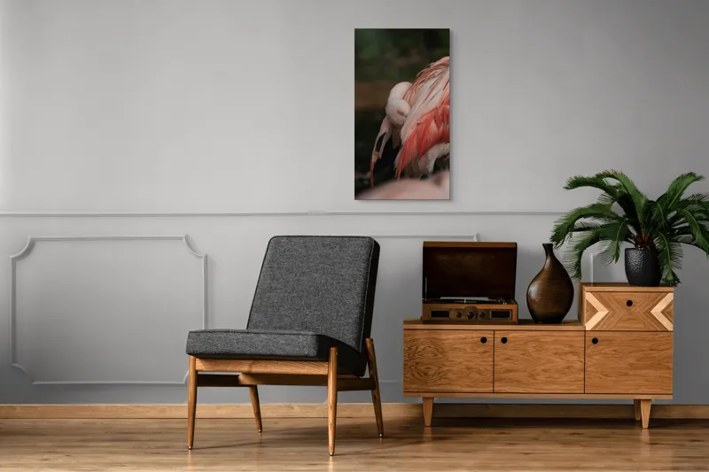 Tablou Canvas, "Flamingo adormit în culori delicate", Roz, Penaj, Flamingo, Delicat, Serenitate, Odihnă, Natură, Eleganță., 50 x 90 cm – poza 8