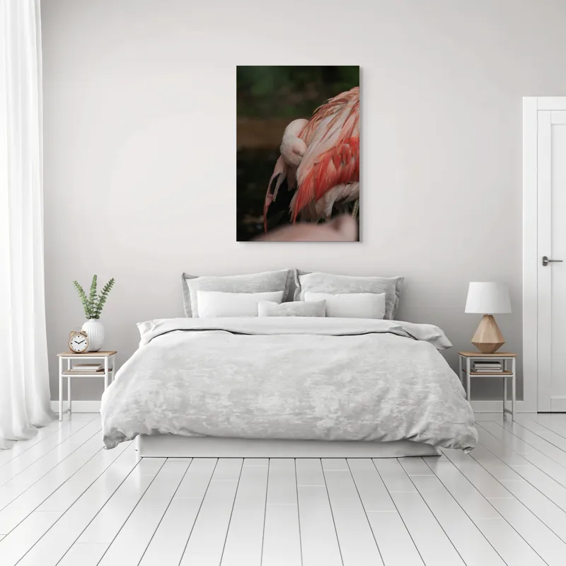 Tablou Canvas, "Flamingo adormit în culori delicate", Roz, Penaj, Flamingo, Delicat, Serenitate, Odihnă, Natură, Eleganță., 70 x 100 cm – poza 3