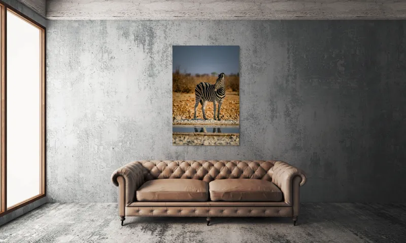 Tablou Canvas, "Zebra singuratică în savană africană", Zebră, Dungată, Savana, Apus, Solitară, Peisaj, Reflecție, Calmă., 100 x 150 cm – poza 6