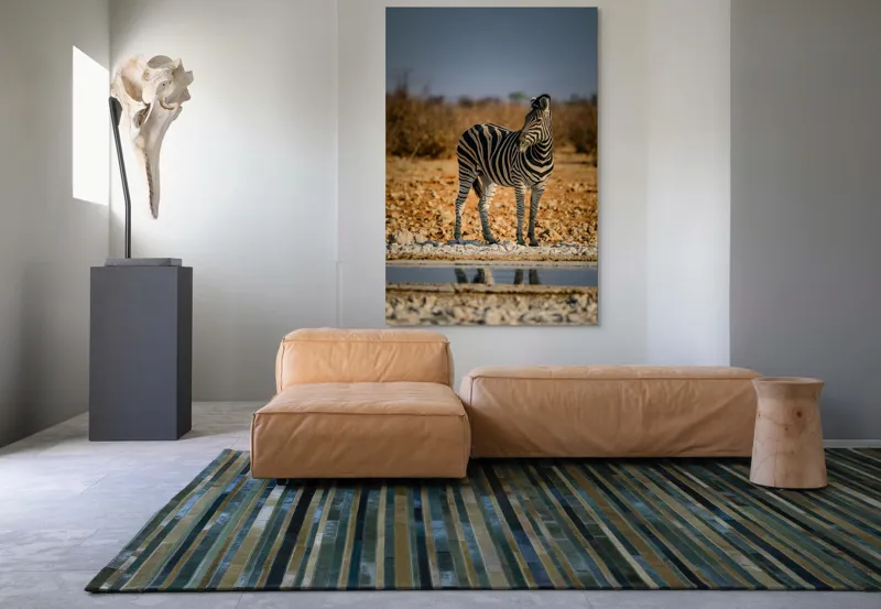 Tablou Canvas, "Zebra singuratică în savană africană", Zebră, Dungată, Savana, Apus, Solitară, Peisaj, Reflecție, Calmă., 100 x 150 cm – poza 7