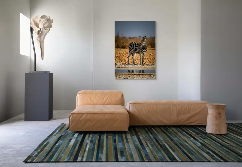 Tablou Canvas, "Zebra singuratică în savană africană", Zebră, Dungată, Savana, Apus, Solitară, Peisaj, Reflecție, Calmă., 70 x 100 cm – poza 7