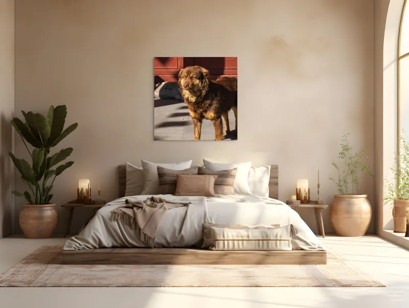 Tablou Canvas, "Câine în lumina soarelui de dimineață", 100 x 100 cm – poza 4