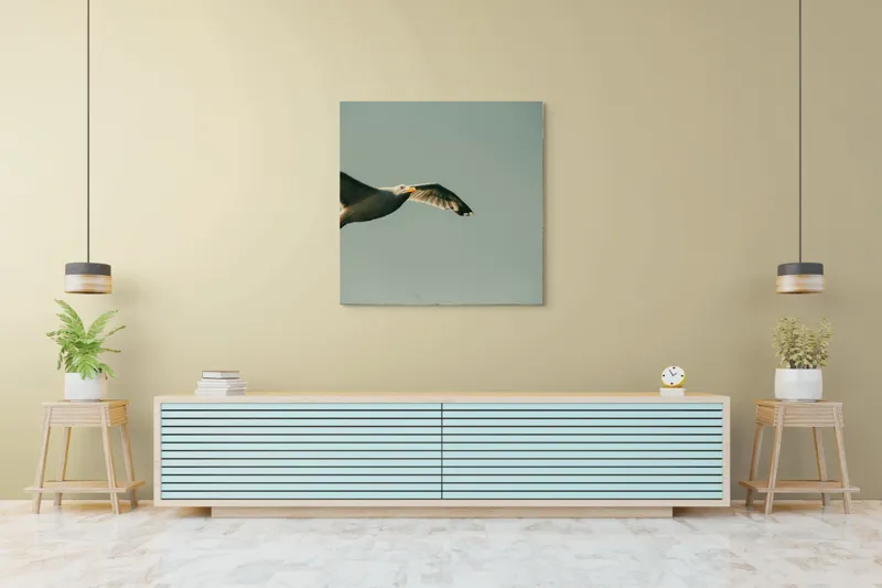 Tablou Canvas, "Zborul liber al pescărușului alb", Pescăruș, Cer, Zbor, Libertate, Liniște, Aripi, Seninătate, 100 x 100 cm – poza 5