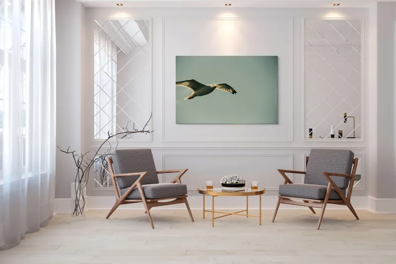 Tablou Canvas, "Zborul liber al pescărușului alb", Pescăruș, Cer, Zbor, Libertate, Liniște, Aripi, Seninătate, 150 x 100 cm – poza 7