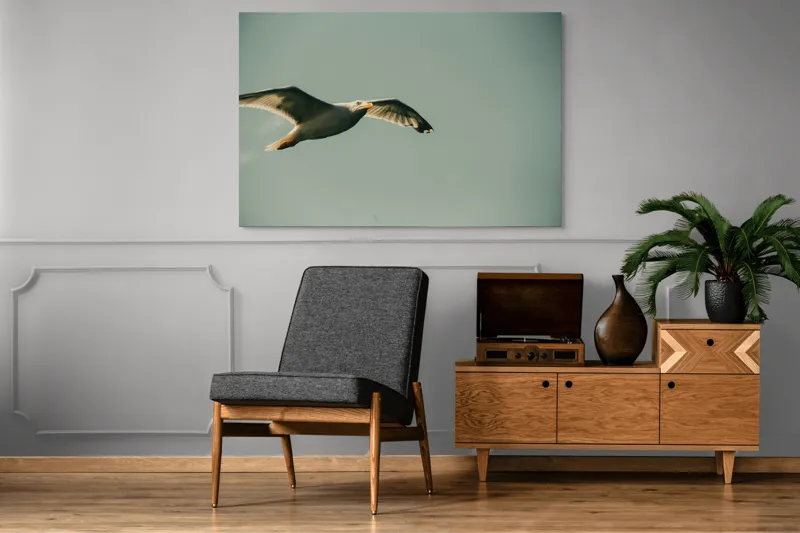 Tablou Canvas, "Zborul liber al pescărușului alb", Pescăruș, Cer, Zbor, Libertate, Liniște, Aripi, Seninătate, 150 x 100 cm – poza 8