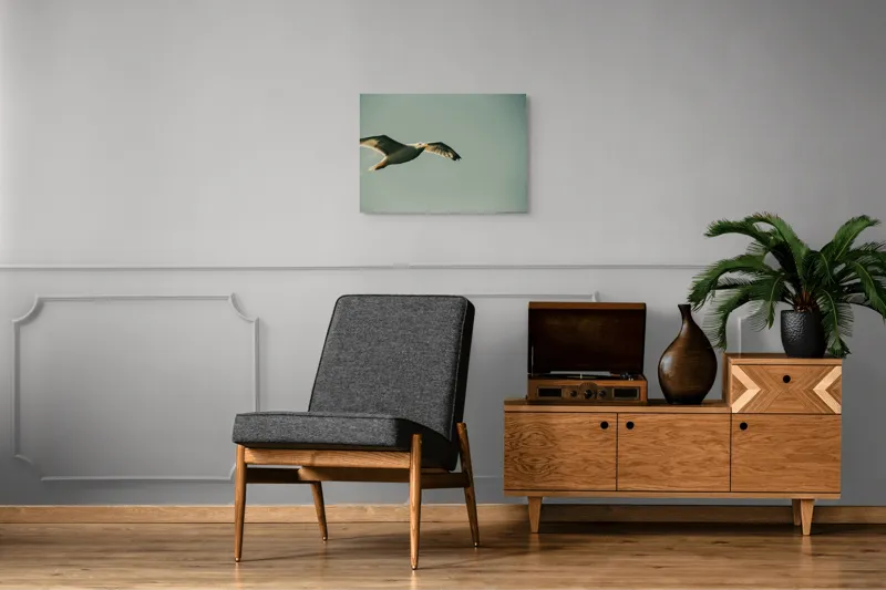 Tablou Canvas, "Zborul liber al pescărușului alb", Pescăruș, Cer, Zbor, Libertate, Liniște, Aripi, Seninătate, 70 x 50 cm – poza 4