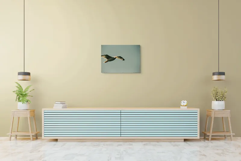 Tablou Canvas, "Zborul liber al pescărușului alb", Pescăruș, Cer, Zbor, Libertate, Liniște, Aripi, Seninătate, 70 x 50 cm – poza 7