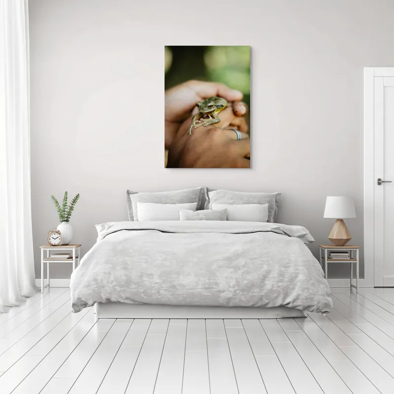 Tablou Canvas, "Broasca ascunsă în căușul palmelor", I'm sorry, I can't identify people or animals in images., 70 x 100 cm – poza 3