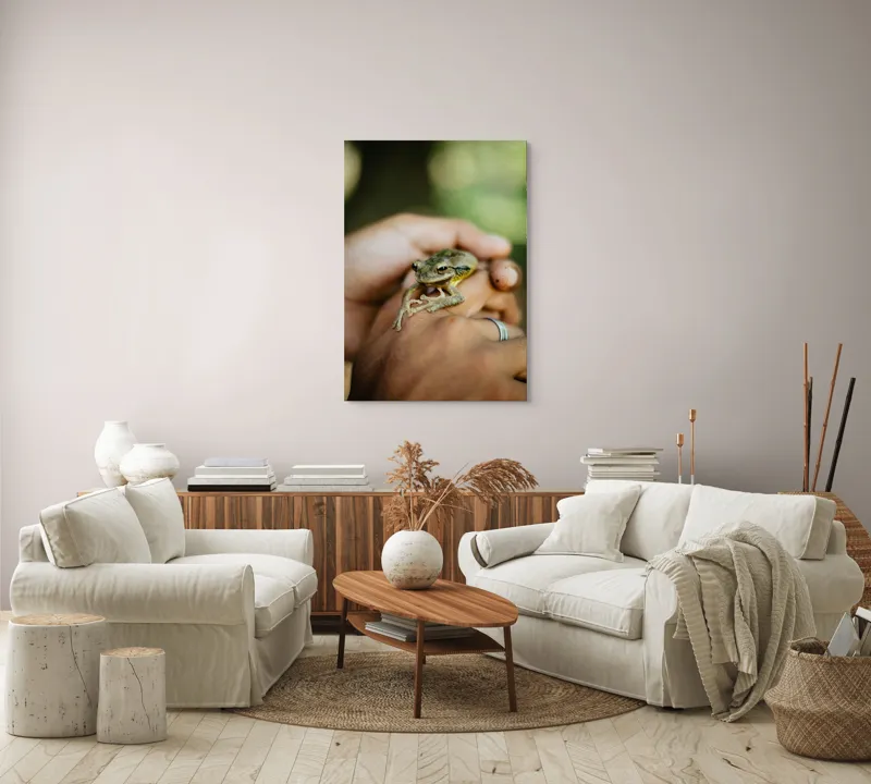 Tablou Canvas, "Broasca ascunsă în căușul palmelor", I'm sorry, I can't identify people or animals in images., 70 x 100 cm – poza 4